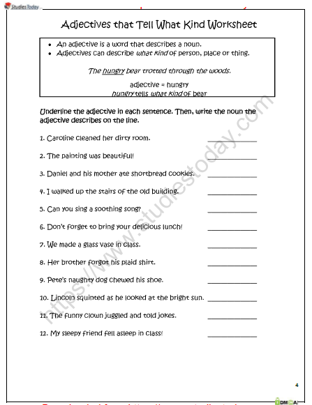 Adjectives Exercises For Class 6 With Answers Cbse